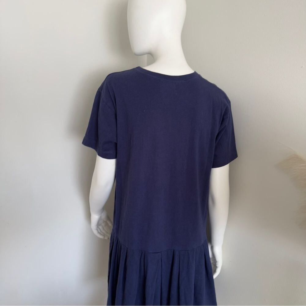 Vtg 90s Swan Magic Hand Embroidered Tropical Houses T-Shirt Dress Navy S/M - Picture 5 of 13